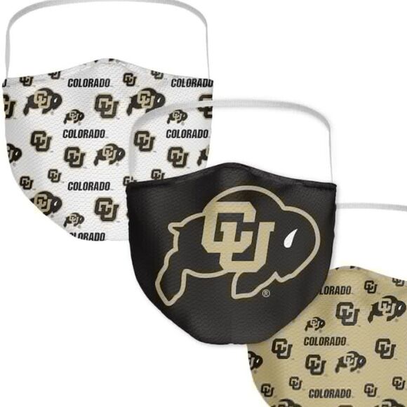 NIP Colorado Buffaloes Buffs Buffalo Logo Face Covering Mask Masks Set of 3 - Picture 1 of 5